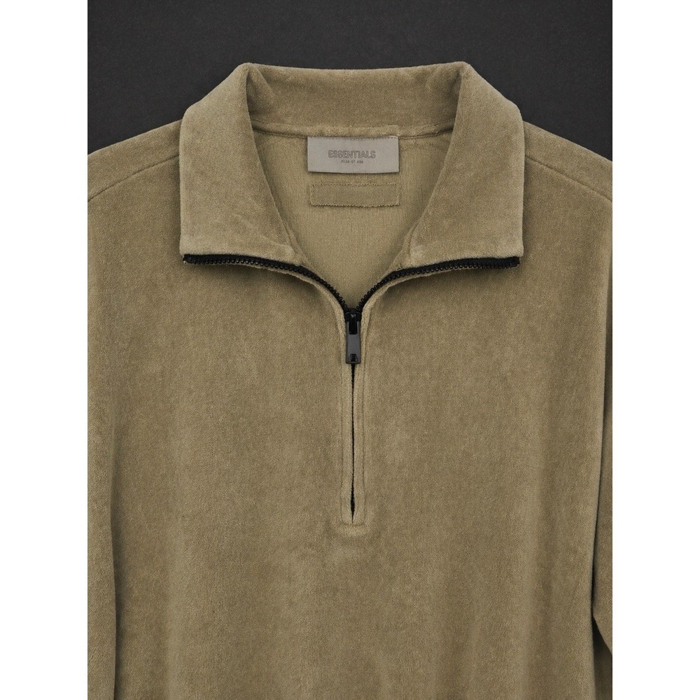 Fear of God Essentials Half Zip Velour Pullover Sweatshirt Oak Oversized NWT - Picture 3 of 8